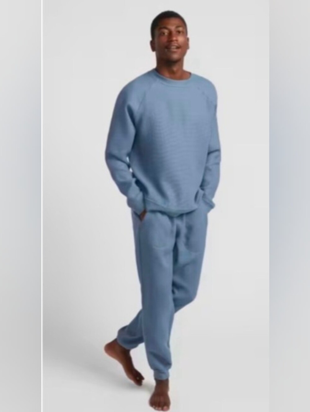 New Parachute Men's Waffle Lounge Set Small Dusty Blue Shirt Pants